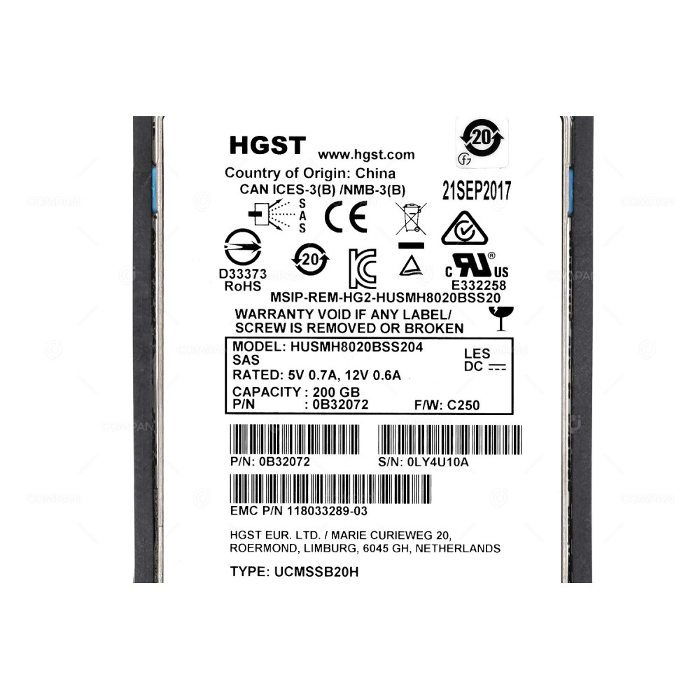 005051585 EMC SSD 200GB 6/12G EFD SAS 2.5 SFF HOT-SWAP FOR UNITY 300F HUSMH8020BSS200, 118033289-03, 0B32072